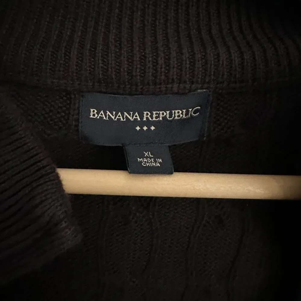 Banana Republic Men's Dark Brown 1/4 Zip Cotton Cableknit Sweater Size‎ XL